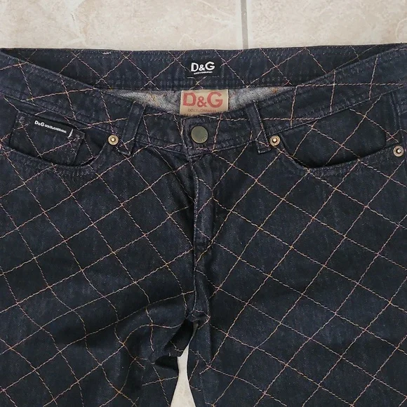 Dark Denim and Tan Stiching Patterned Pants - Picture 3 of 7